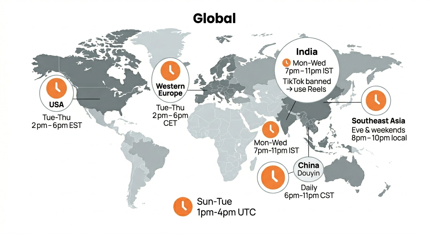 Best time to post on TikTok by region — world map